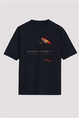 Disturbed Baskılı Unisex Siyah Oversize Tişört