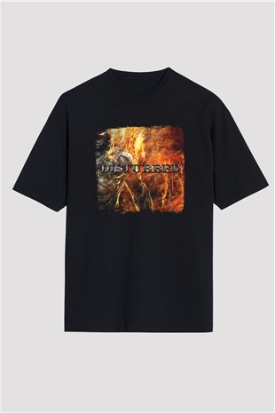 Disturbed Baskılı Unisex Siyah Oversize Tişört