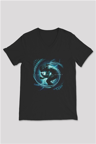 Disturbed Baskılı Unisex Siyah V Yaka Tişört