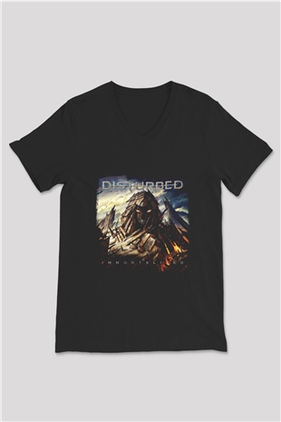 Disturbed Baskılı Unisex Siyah V Yaka Tişört