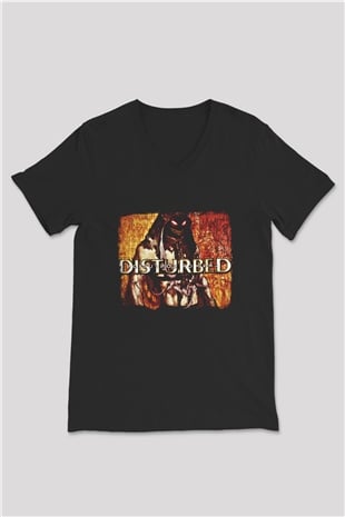 Disturbed Baskılı Unisex Siyah V Yaka Tişört