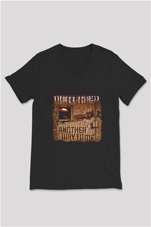 Disturbed Baskılı Unisex Siyah V Yaka Tişört