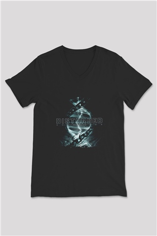 Disturbed Baskılı Unisex Siyah V Yaka Tişört
