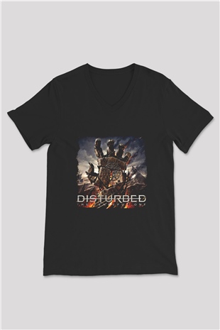 Disturbed Baskılı Unisex Siyah V Yaka Tişört