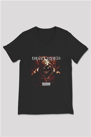Disturbed Baskılı Unisex Siyah V Yaka Tişört
