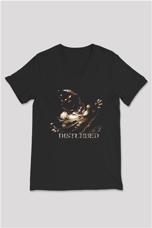 Disturbed Siyah Unisex V Yaka Tişört T-Shirt