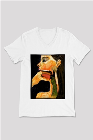 Diyetisyen Beyaz Unisex V Yaka Tişört T-Shirt