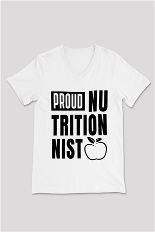 Diyetisyen Beyaz Unisex V Yaka Tişört