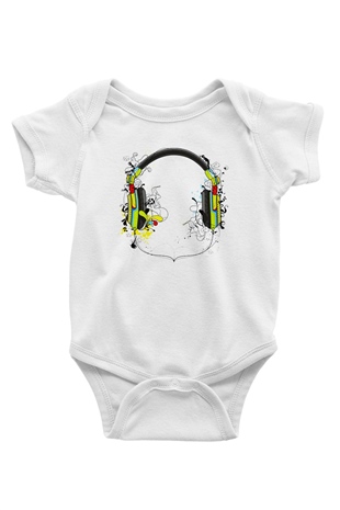DJ Baskılı Beyaz Unisex Bebek Body - Zıbın