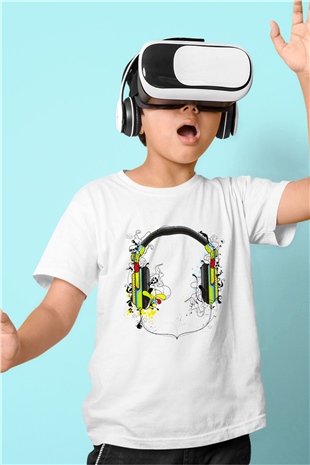 DJ Baskılı Beyaz Unisex Çocuk Tişört