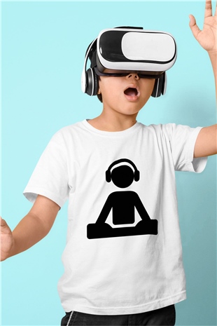 DJ Baskılı Beyaz Unisex Çocuk Tişört