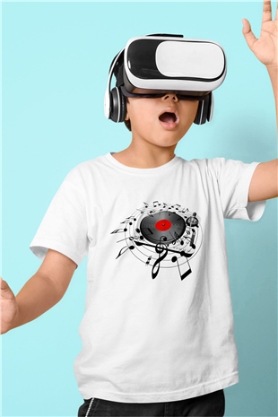DJ Baskılı Beyaz Unisex Çocuk Tişört