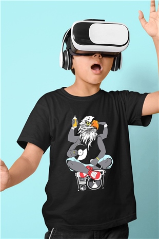 DJ Baskılı Siyah Unisex Çocuk Tişört