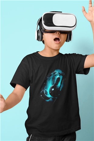 DJ Baskılı Siyah Unisex Çocuk Tişört