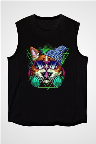 DJ Baskılı Unisex Siyah  Kolsuz Tişört