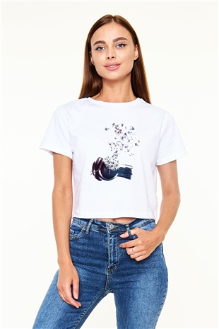 DJ Beyaz Croptop Tişört