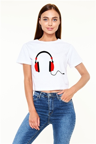 DJ Beyaz Croptop Tişört