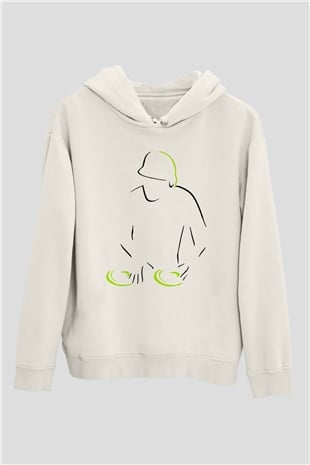 DJ Beyaz Unisex Kapşonlu Sweatshirt