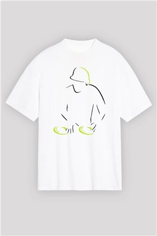 DJ Beyaz Unisex Oversize Tişört T-Shirt