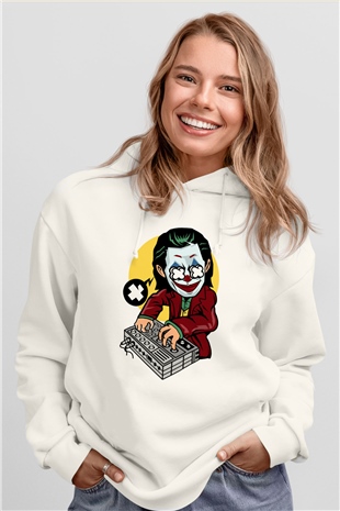 Dj Joker Baskılı Unisex Beyaz Hoodie