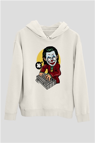 Dj Joker Baskılı Unisex Beyaz Hoodie