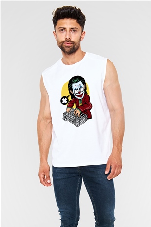 Dj Joker Baskılı Unisex Beyaz Kolsuz Tişört