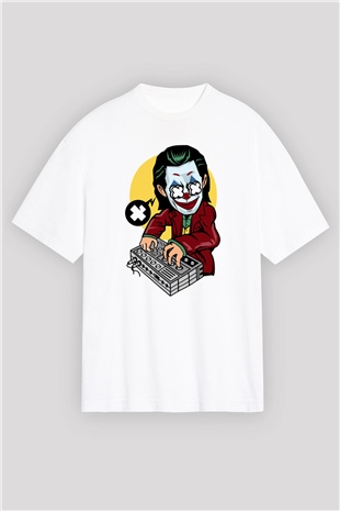 Dj Joker Baskılı Unisex Beyaz Oversize Tişört
