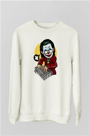 Dj Joker Baskılı Unisex Beyaz Sweatshirt