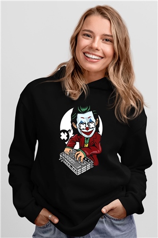 Dj Joker Baskılı Unisex Siyah Hoodie