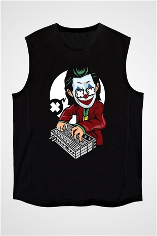 Dj Joker Baskılı Unisex Siyah Kolsuz Tişört