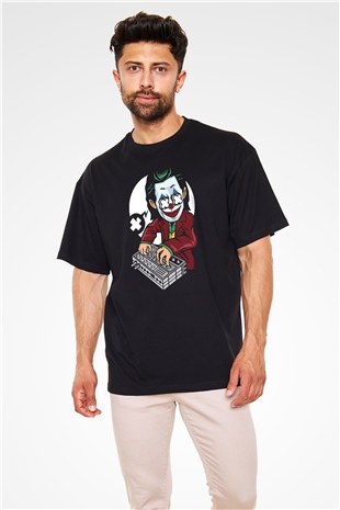 Dj Joker Baskılı Unisex Siyah Oversize Tişört