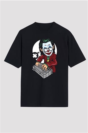 Dj Joker Baskılı Unisex Siyah Oversize Tişört