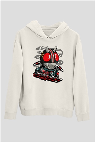 DJ Kamen Baskılı Unisex Beyaz Hoodie