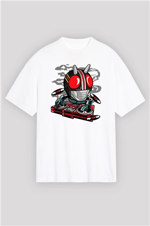 DJ Kamen Baskılı Unisex Beyaz Oversize Tişört