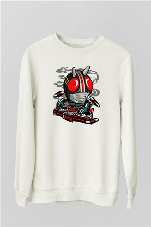 DJ Kamen Baskılı Unisex Beyaz Sweatshirt