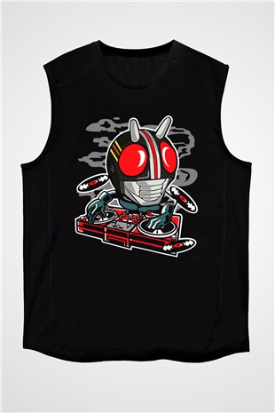 DJ Kamen Baskılı Unisex Siyah Kolsuz Tişört