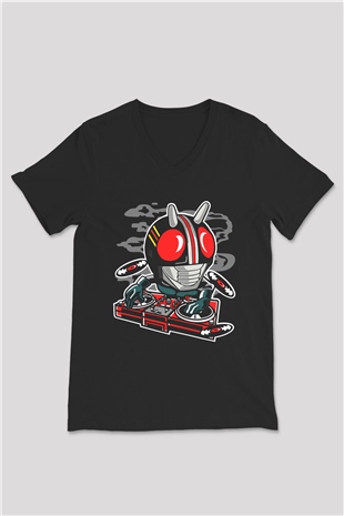 DJ Kamen Baskılı Unisex Siyah V Yaka Tişört