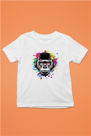 DJ Maymun Baskılı Unisex Beyaz  Çocuk Tişört