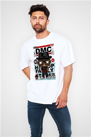 Dj Run - DMC - Baskılı Unisex Beyaz Oversize Tişört