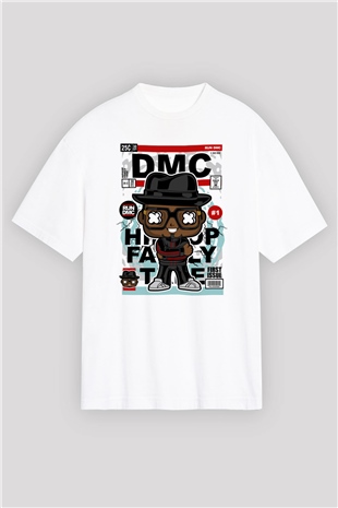 Dj Run - DMC - Baskılı Unisex Beyaz Oversize Tişört