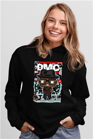 Dj Run DMC Baskılı Unisex Siyah Hoodie