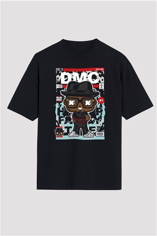 Dj Run DMC Baskılı Unisex Siyah Oversize Tişört