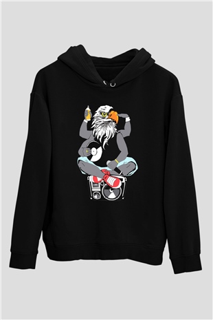 DJ Siyah Unisex Kapşonlu Sweatshirt