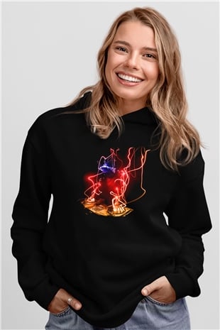 DJ Siyah Unisex Kapşonlu Sweatshirt