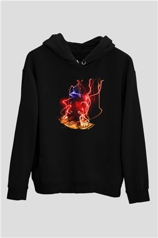DJ Siyah Unisex Kapşonlu Sweatshirt