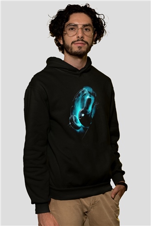 DJ Siyah Unisex Kapşonlu Sweatshirt