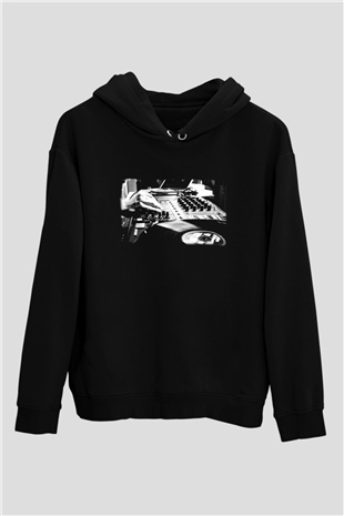 DJ Siyah Unisex Kapşonlu Sweatshirt