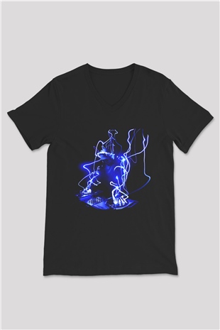 DJ Siyah Unisex V Yaka Tişört T-Shirt