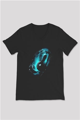 DJ Siyah Unisex V Yaka Tişört T-Shirt