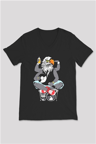 DJ Siyah Unisex V Yaka Tişört T-Shirt